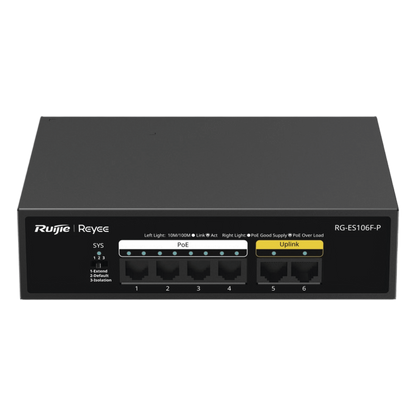 Switch PoE+ no Administrable, 6 Puertos 10/100 Mbps, hasta 54 Watts