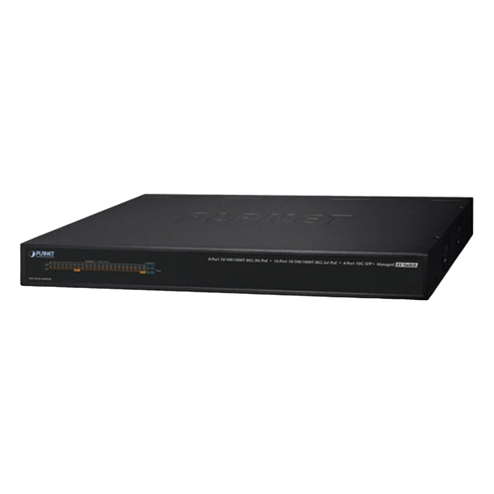 Switch AV Profesional para Integraciones Audiovisuales, , 8 Puertos PoE Gigabit 802.3bt, 16 Puertos PoE Gigabit 802.3at, 4 Puertos SFP 10 G, Hasta