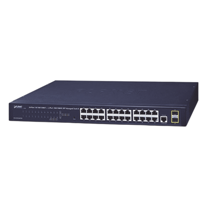 Switch Administrable Capa 2 de 24 Puertos Gigabit 10/100/1000T, 2 Puertos SFP 100/1000X , Cuenta con una Interfaz de Consola