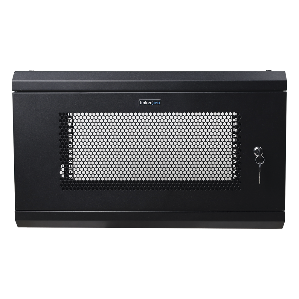 Gabinete de Pared de 6U con Puerta Perforada, 455 mm de Profundidad Total, Rack de 19'', Acero Reforzado Color Negro