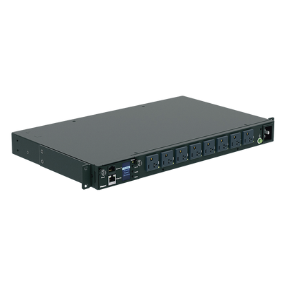 PDU Switchable y Monitoreable por Toma (MS) para Distribución de Energía, Enchufe de Entrada NEMA 5-15P, Con 8 Salidas 5-20R, Horizontal 19in, 120