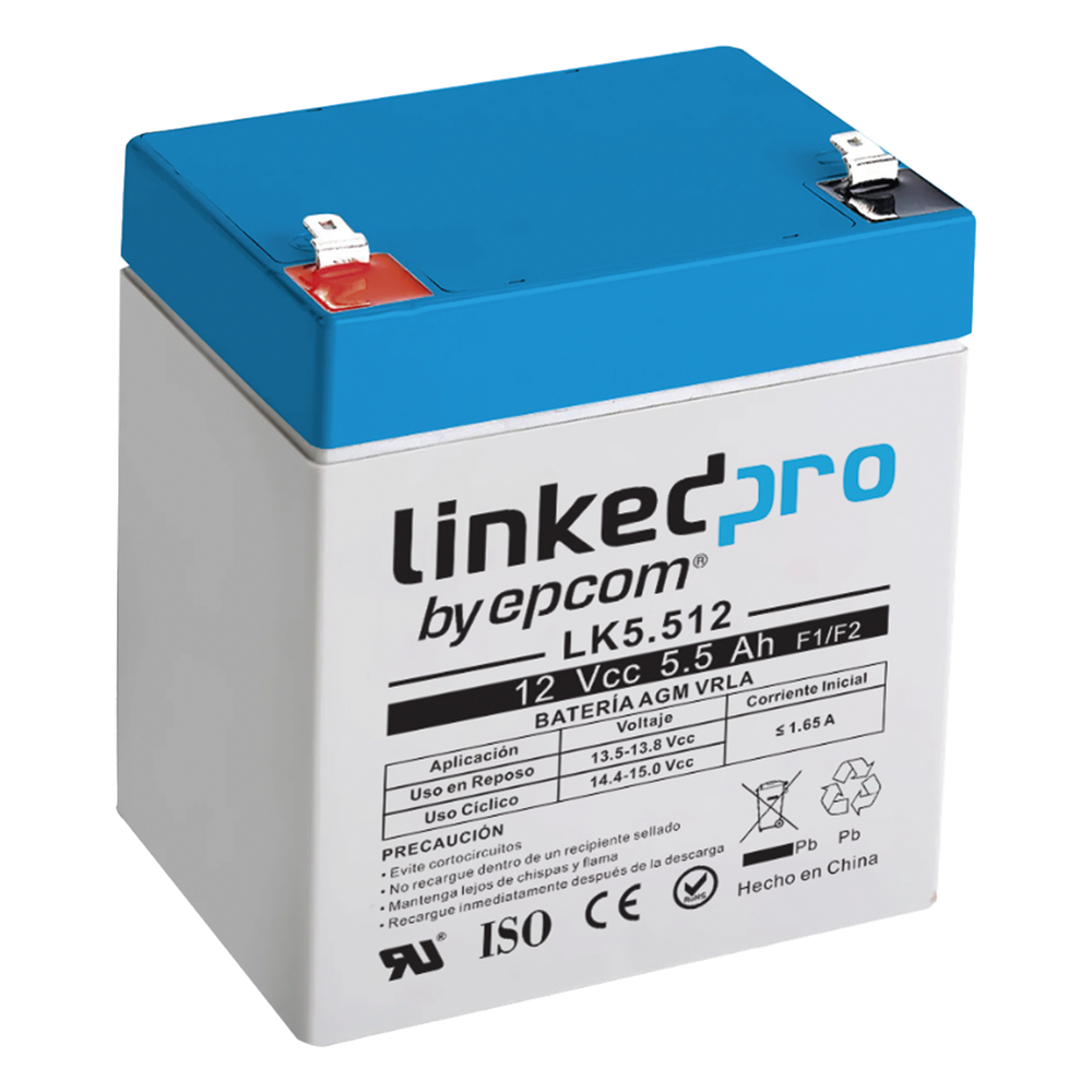 Batería de respaldo 12 V | 5.5 Ah | AGM | Especial para Seguridad Electrónica | UPS | Sistemas de Emergencia | Vida útil 5 años | Terminales F1 +