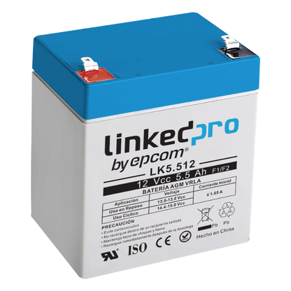 Batería de respaldo 12 V | 5.5 Ah | AGM | Especial para Seguridad Electrónica | UPS | Sistemas de Emergencia | Vida útil 5 años | Terminales F1 +