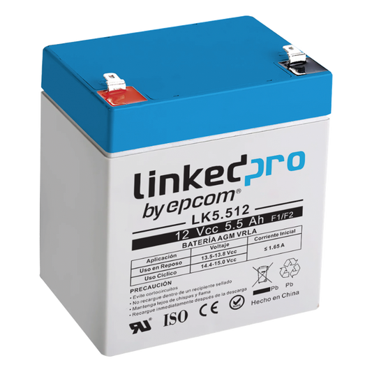 Batería de respaldo 12 V | 5.5 Ah | AGM | Especial para Seguridad Electrónica | UPS | Sistemas de Emergencia | Vida útil 5 años | Terminales F1 +