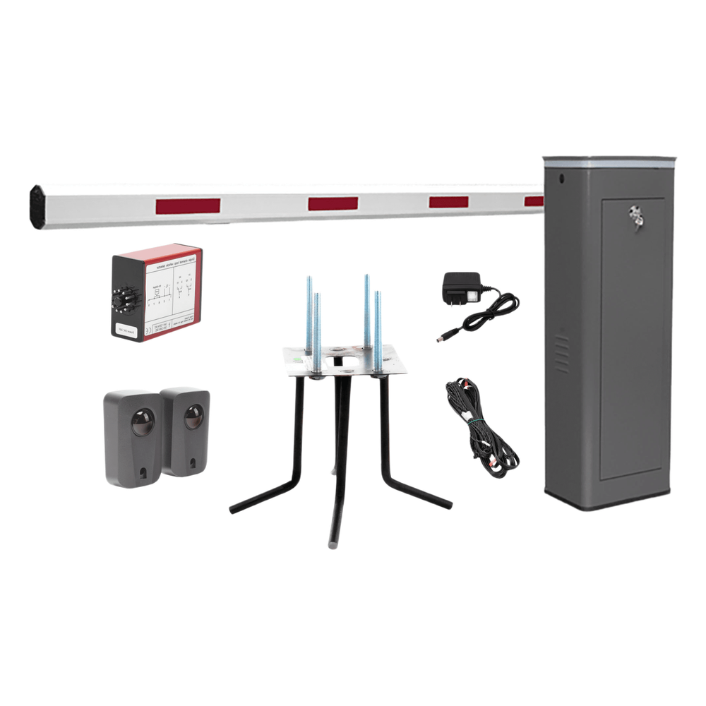 Kit COMPLETO Barrera Izquierda XBS Con Corona LED / Brazo de 5.5 Metros / Incluye Sensor de Masa, Transformador, Lazo Magnético, Ancla, Fotoceldas y