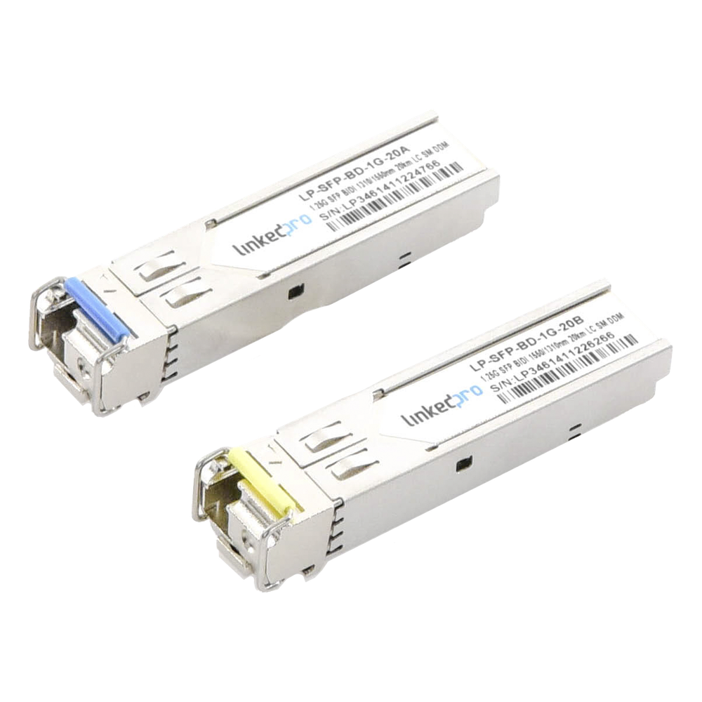 Transceptores Ópticos Bidireccionales SFP (Mini-Gbic) / Monomodo 1310 & 1550 nm / 1.25 Gbps / 1000BASE-BX / Conector LC/UPC Simplex / DDM / Hasta 20