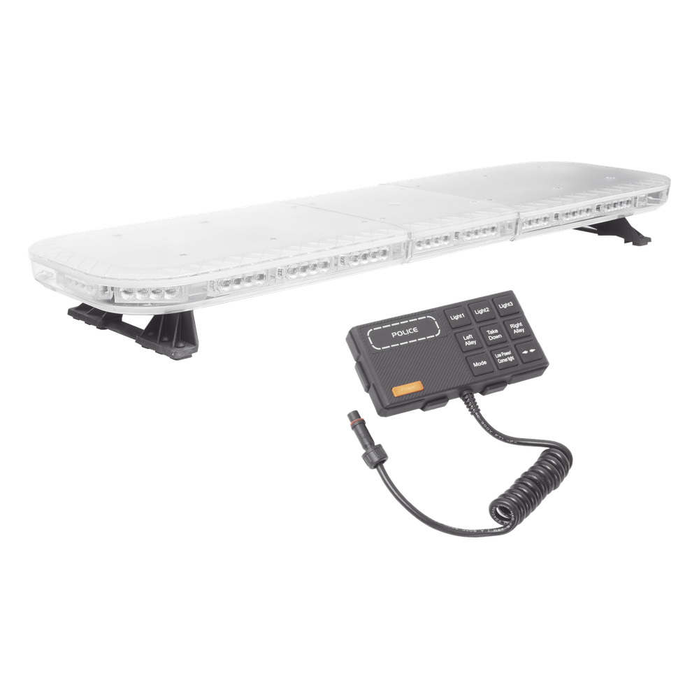 Barra de luces de 47" rojo/azul, 88 LED, con control de tráfico en color ámbar, ideal para equipar unidades de seguridad publica