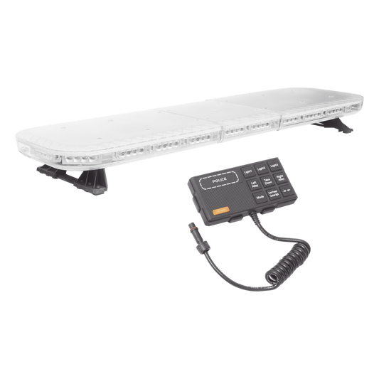 Barra de luces de 47" rojo/azul, 88 LED, con control de tráfico en color ámbar, ideal para equipar unidades de seguridad publica