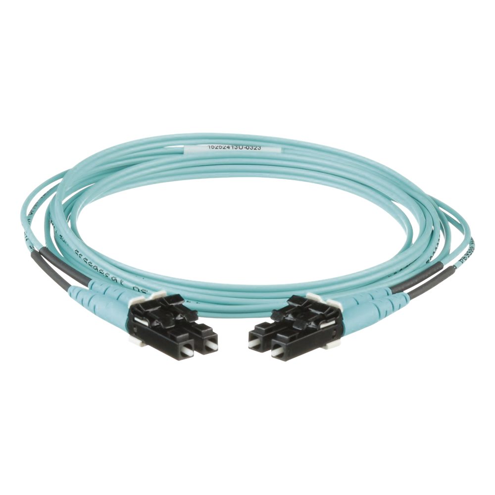Jumper de Fibra Optica Multimodo 50/125 OM3, LC-LC Duplex, OFNR (Riser), Color Aqua, 2 Metros (6.56 Pies)