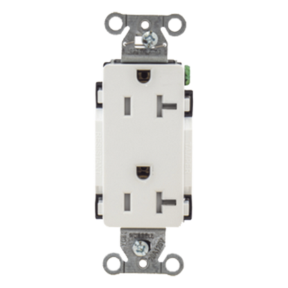 Contacto Duplex Decorador Grado Industrial / 20A 125V / Resistente a Manipulaciones / 2 Polos 3 Hilos / NEMA 5-20R / Color Blanco