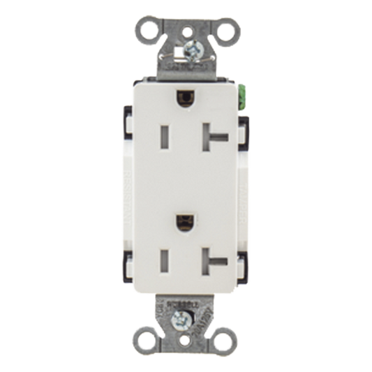 Contacto Duplex Decorador Grado Industrial / 20A 125V / Resistente a Manipulaciones / 2 Polos 3 Hilos / NEMA 5-20R / Color Blanco