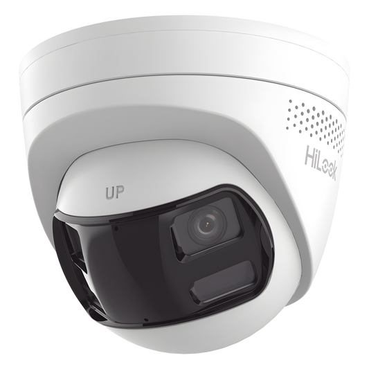 [Dual Light] Turret IP 8 Megapixel / Imagen Panorámica 180°/ PoE / Micrófono y Bocina Integrado / Exterior IP67 / Audio Bidireccional / Alarma Visual