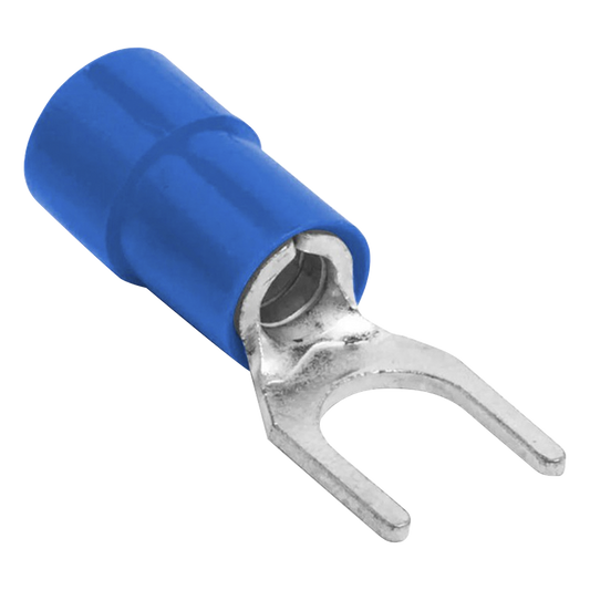 Terminal tipo horquilla ( espada ) aislada / 18 - 14 AWG / Azúl / Paquete de 25 piezas.