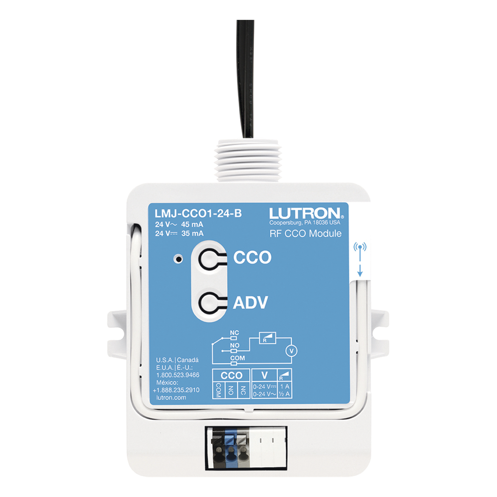 Módulo CCO de RF con salida de contacto seco NO/NC, 24 V, tipo mantenido o momentáneo, para integrar RadioRA 2, RadioRA 3 y HomeWorks QS con sistemas