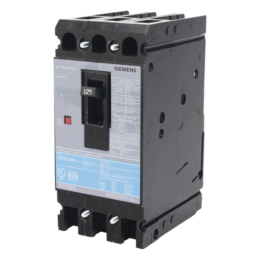 Interruptor Termomagnético ED6 600V 3X125A, Con zapatas principales.