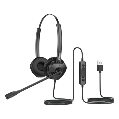 Diadema binaudal (duo) con tecnología antishock para teléfonos IP FANVIL USB con micrófono de cancelación de ruido, larga durabilidad