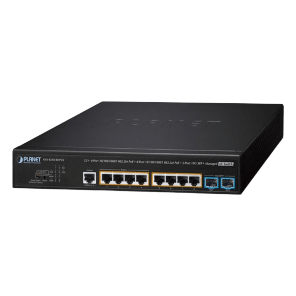 Switch AV Administrable Capa 2/ Compatible con Dante / 4 Puertos Gigabit PoE++ 802.3bt 95W + 4 Puertos Gigabit PoE+ 802.3at 32W + 2 Puertos 10G SFP+