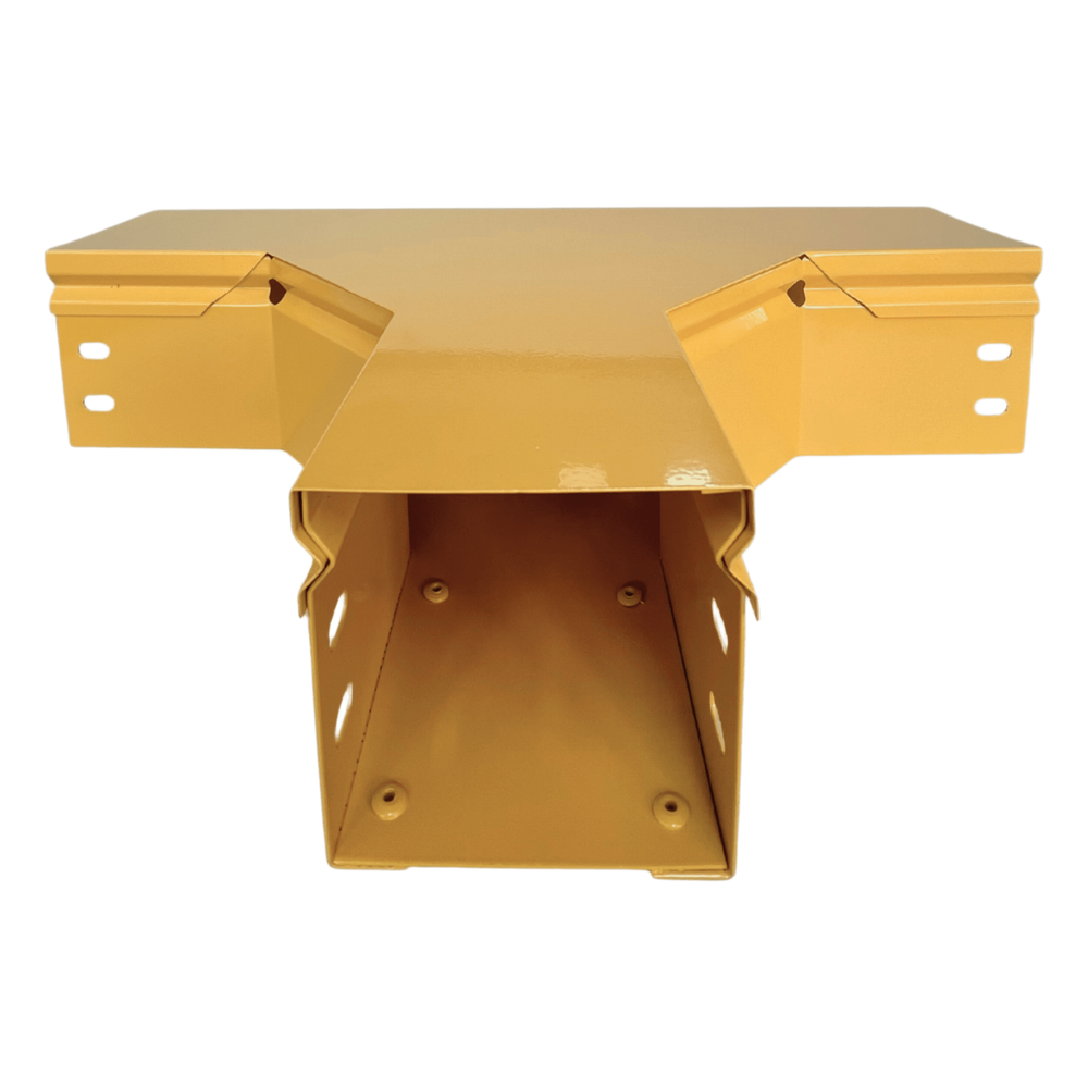CHFIBER T Horizontal de Aluminio para Fibra Óptica, 4" de Peralte, 4" de Ancho y Radio de 8", con Pintura Epóxica Amarilla, Incluye Tapa, un Par de