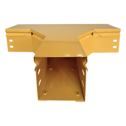 CHFIBER T Horizontal de Aluminio para Fibra Óptica, 4" de Peralte, 4" de Ancho y Radio de 8", con Pintura Epóxica Amarilla, Incluye Tapa, un Par de