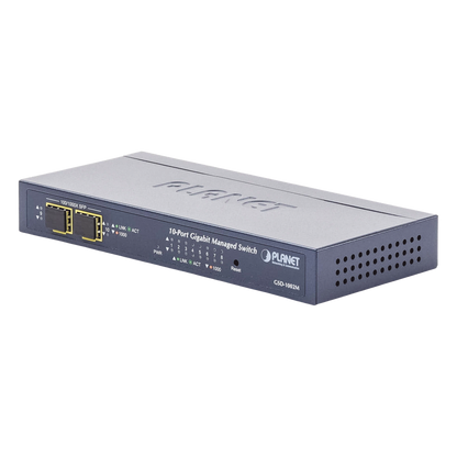 Switch Administrable de Escritorio de 8 Puertos Gigabit/ 2 Puertos SFP / 20 Gbps Switching / PoE In 802.3af/at / Dual Power DC + PoE / VLAN Q-in-Q