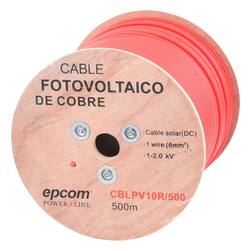Carrete de 500 Metros / Cable Fotovoltaico Rojo / Material COBRE / 6mm² (10AWG) / 2000 Vcc