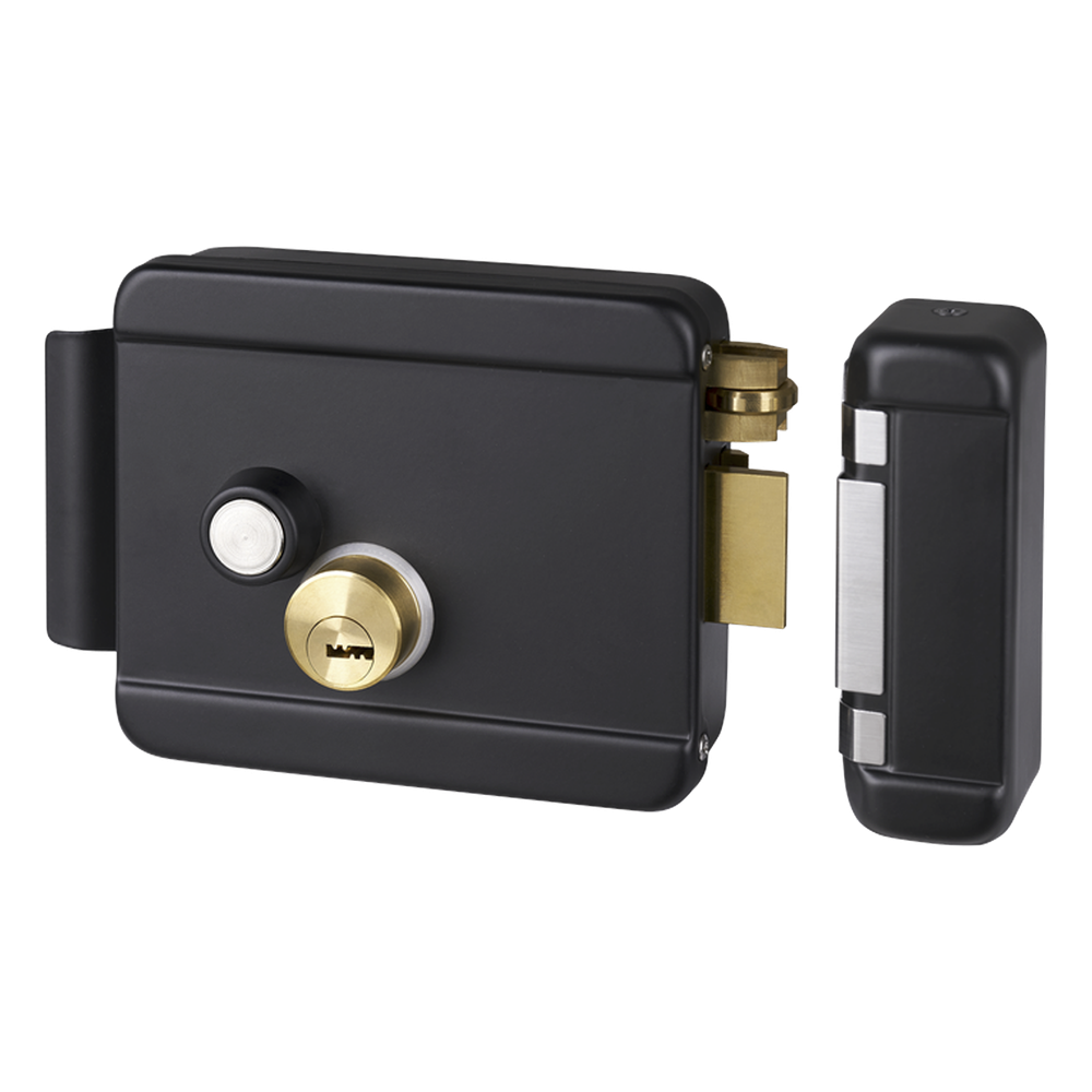 Cerradura Eléctrica con Botón de Salida / Incluye Llave / Exterior / Derecha / Color Negro