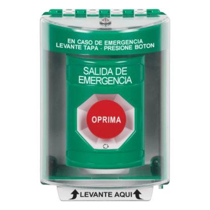 Botón de Salida de Emergencia, Cubierta de Policarbonato Súper Resistente de Superficie con Espaciador, Activación de Acción Mantenida, Con Bocina de