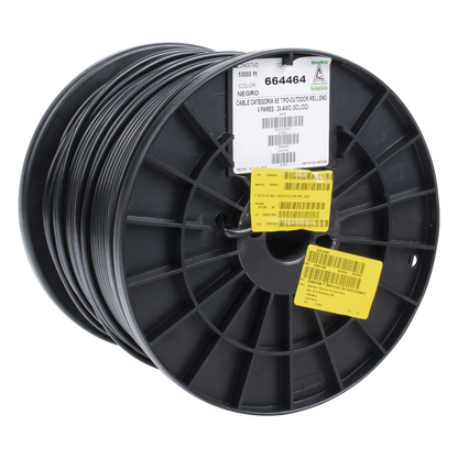 Bobina de 305 Metros (1000 Pies) Cat5e con Gel para Exterior, Color Negro, para Aplicaciones en Sistemas de Redes de Datos y Cableado Estructurado.