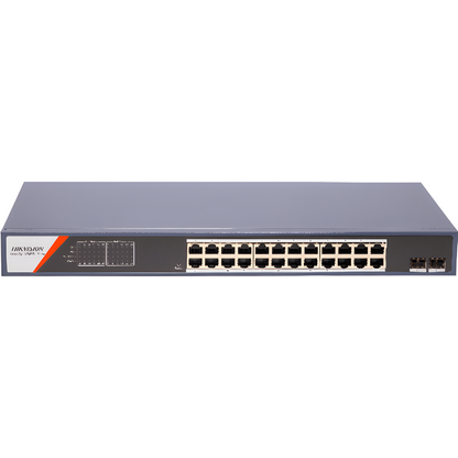 Switch Gigabit PoE+ / Administrable / 24 Puertos 1000 Mbps PoE+ / 2 Puertos SFP / Configuración Remota desde Hik-PartnerPro / PoE Extendido 250