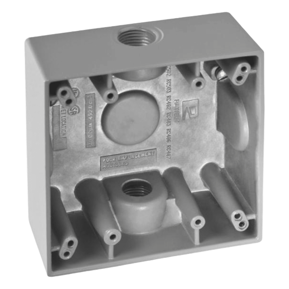 Caja Cuadra de 1/2" a Prueba de Intemperie/ Cuenta con 2 salidas.