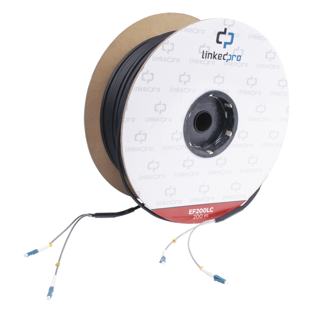 Carrete de Fibra Óptica Monomodo con Conectores LC-LC Duplex, Reforzada con Kevlar, de 200 Metros (656.17 Pies), Para Instalaciones Subterráneas por