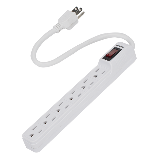 Multicontacto con cable 30 cm. 6 tomas 127 Vca línea, tierra, neutro 15 A max.