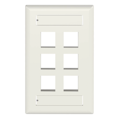 Placa de Pared Vertical, Salida Para 6 Puertos Keystone, Con Espacios Para Etiquetas, Color Blanco Mate
