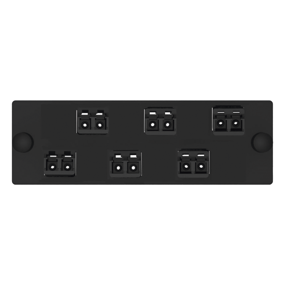 Placa Acopladora de Fibra Optica FAP, Con 6 Conectores LC Duplex (12 Fibras), Para Fibra Multimodo OM3/OM4, Color Negro