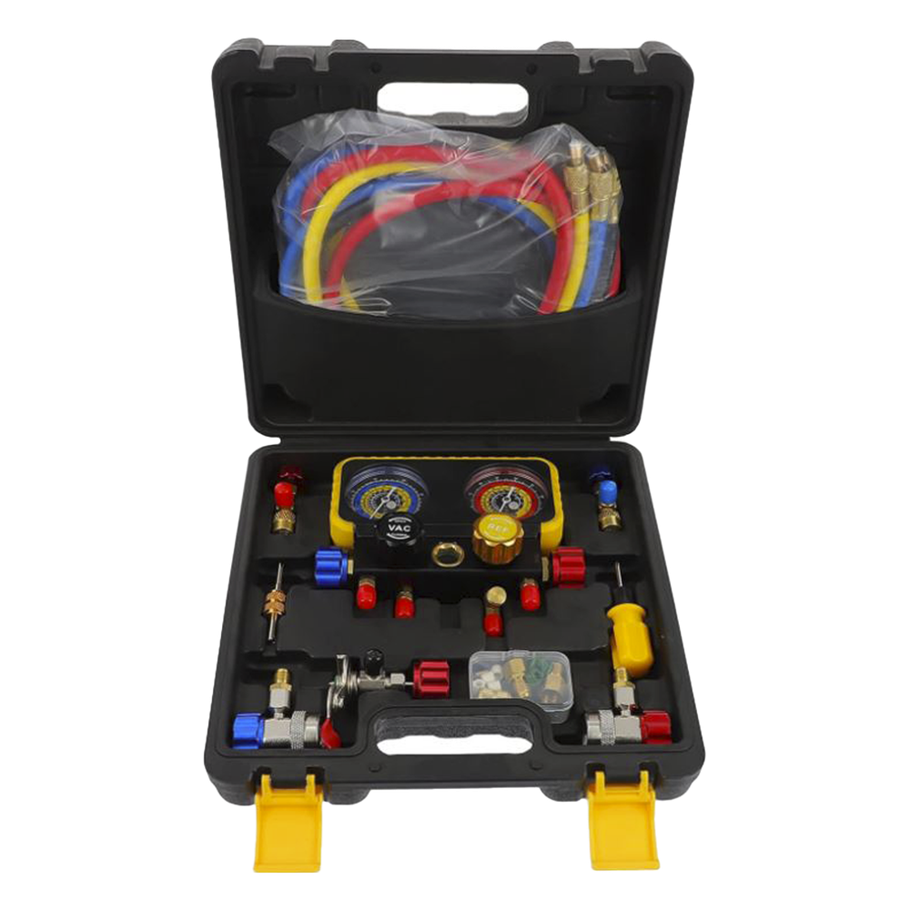 Manómetro de 4 vías con Accesorios para Gas refrigerante R410A/ R32/ R134A/R22