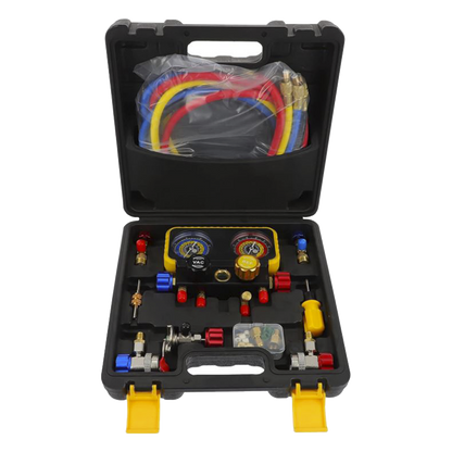 Manómetro de 4 vías con Accesorios para Gas refrigerante R410A/ R32/ R134A/R22