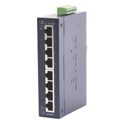 Switch Industrial No Administrable de 8 Puertos Gibabit 10/100/1000T, Diseñado para Montaje en Pared y Riel DIN