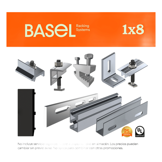 Kit Basel Sistema de Montaje Solar para 8 Módulos / Inclinación 10° / Para Módulo 645 W / Dimensiones del Módulo 2.382 m (7.8 ft) x 1.134 m (3.7 ft)