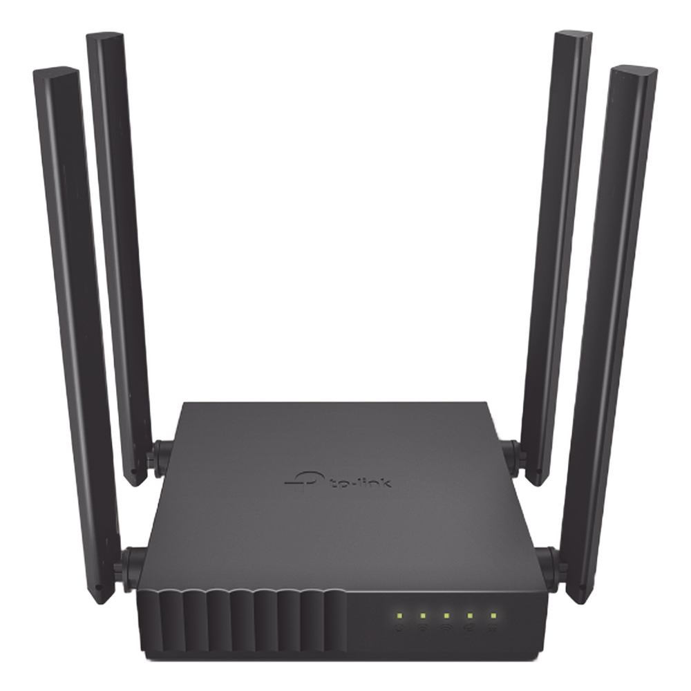 Router Inalámbrico doble banda AC, 2.4 GHz y 5 GHz Hasta 1200 Mbps, 4 antenas externas omnidireccional, 4 Puertos LAN 10/100 Mbps, 1 Puerto WAN