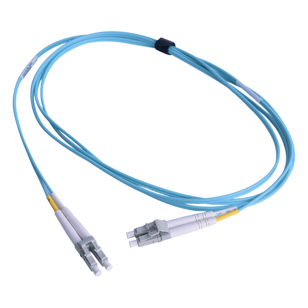 Jumper de Fibra Óptica Multimodo 50/125 OM3 XGLO, LC-LC Duplex, OFNR, Color Aqua, 1 Metro (3.28 Pies)