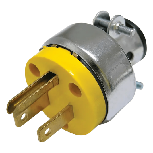 Clavija Blindada con Abrazadera Aterrizada / 15 A 125 V / 50/60 Hz / ABS/ Metal / Color Amarillo.