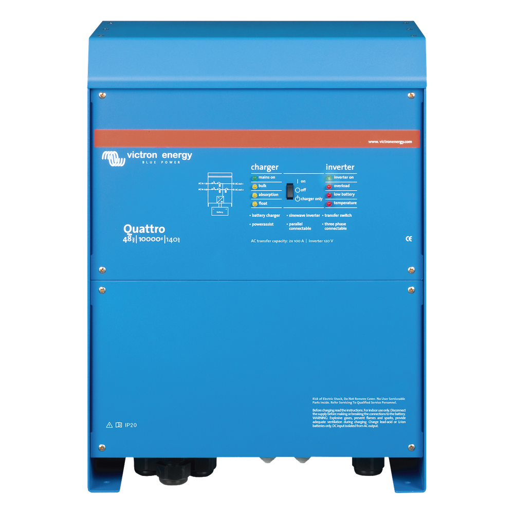 Quattro 48/10000/140-100/100 / Inversor Cargador de Onda Pura / Entrada 48 Vcc / Salida 8000 W 120 Vca 60 Hz