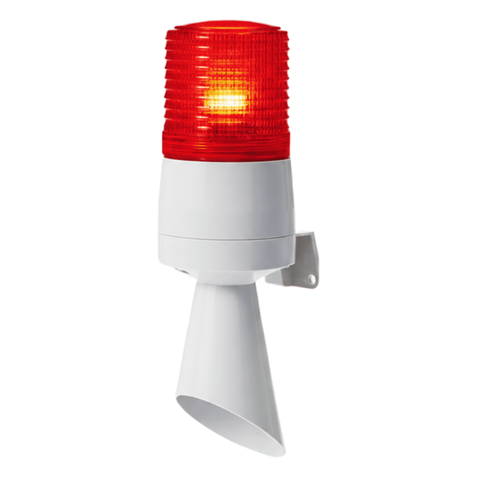 Luz LED con patrones de destello fijo y destellante con buzzer incorporado de alto volumen Máx. 95 dB color Rojo 24 VCD