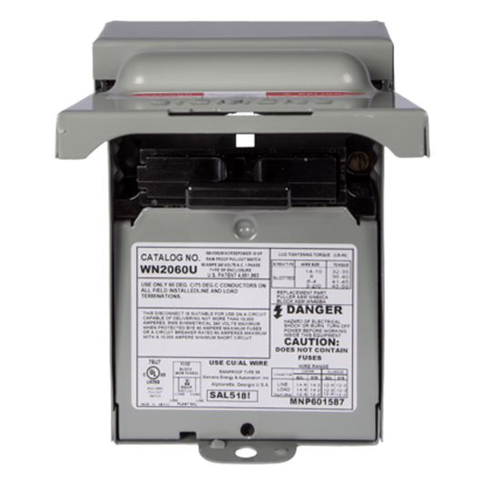 Interruptor de seguridad 2x60Amp. Nema 3R, Sin Portafusible