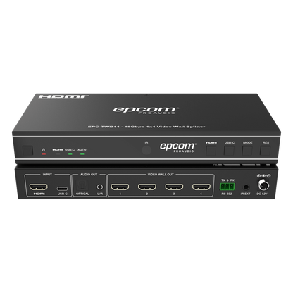 Videowall 4K 1x4 | HDMI & USB-C | 8 Modos de Visualización | Audio Óptico/Analógico | Control RS-232/IR | Plug & Play