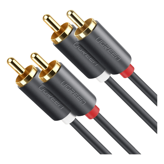 Cable de Audio 2 RCA Macho a 2 RCA Macho / 5 Metros (16.40 Pies) / Color Negro / Alta Calidad / Anillos de Goma para Asegurar un Agarre Firme al