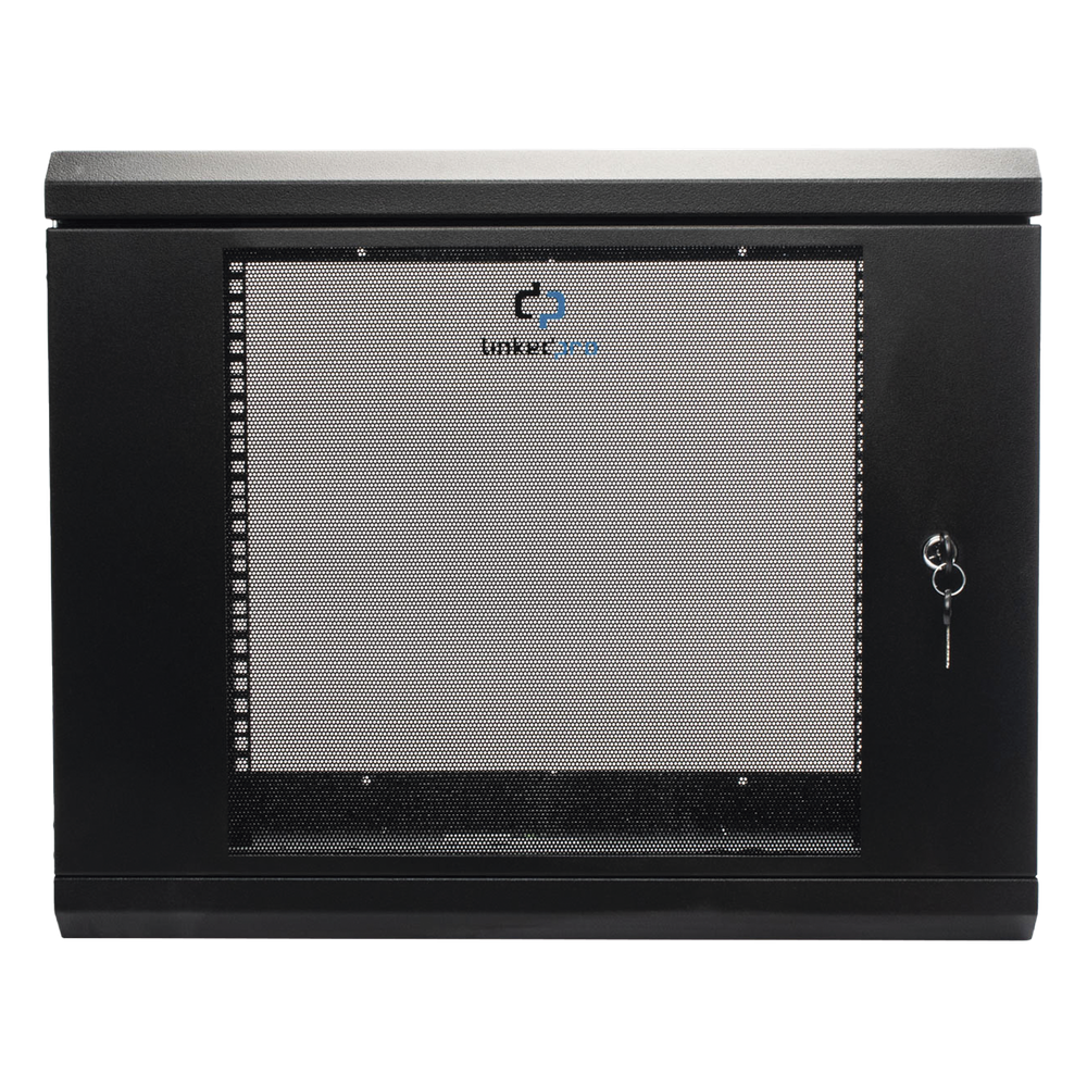 Gabinete de Pared de 9U con Puerta de Cristal Templado, 455 mm de Profundidad, Rack de 19'', Acero Reforzado Color Negro.