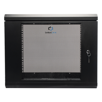 Gabinete de Pared de 9U con Puerta de Cristal Templado, 455 mm de Profundidad, Rack de 19'', Acero Reforzado Color Negro.