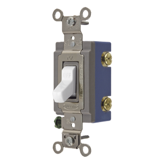 Interruptor de Palanca 15 A 120-277 V CA/ Unipolar / Grado Industrial/ Uso Extra Pesado / Cableado Lateral y Posterior / Color Blanco.