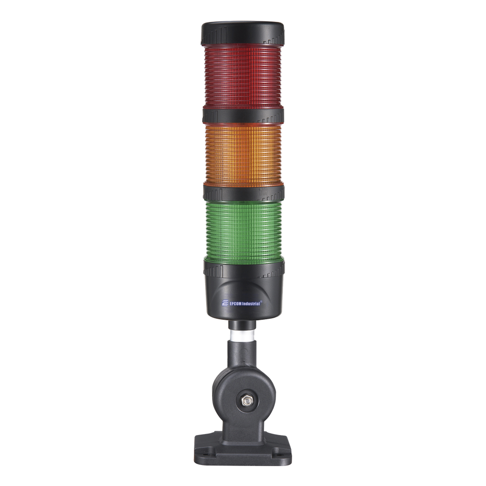 Torre de Señalización LED / 3 Niveles Rojo-Ámbar-Verde / Buzzer 85 dB / 24 VCD / Luz Fija o Intermitente / Base 60 mm (2.36 in) / IP53
